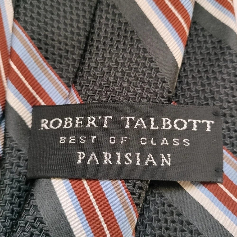 Robert Talbott Men's Striped Tie  Gray Multicolored Finest Silk Handsewn Retro